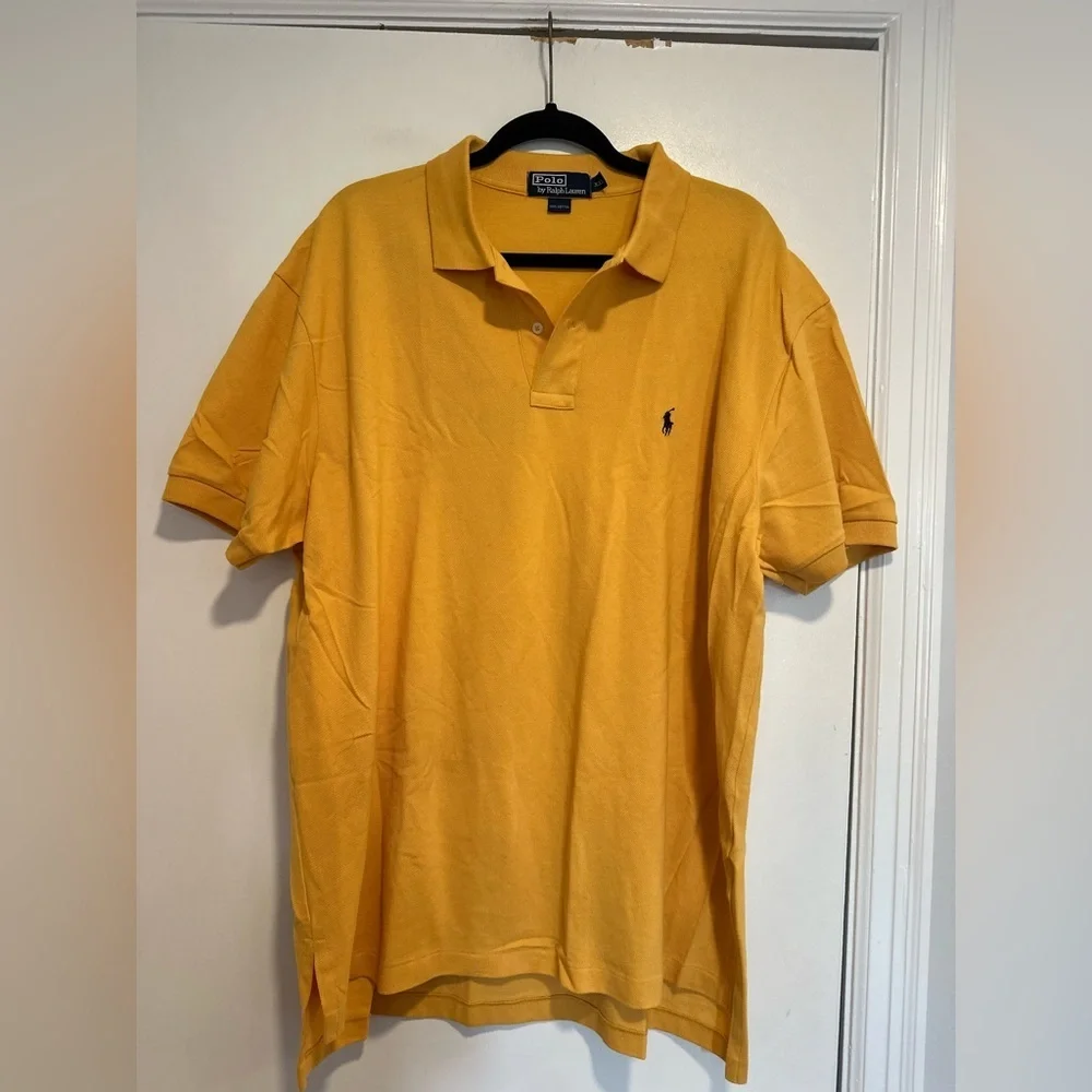 VTG Y2K POLO RALPH LAUREN Sz:XXL Pique Yellow/Orange Cotton Polo Shirt.